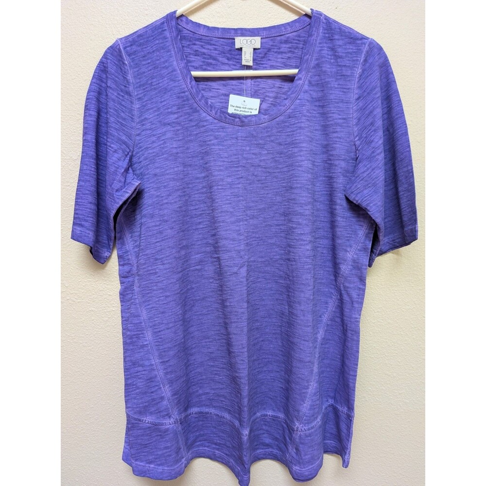 LOGO Lori Goldstein Distressed Cotton Top Womens S Passion Purple A489984